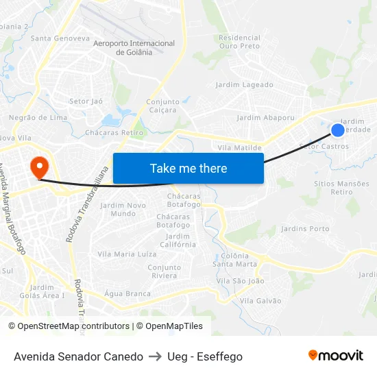 Avenida Senador Canedo to Ueg - Eseffego map