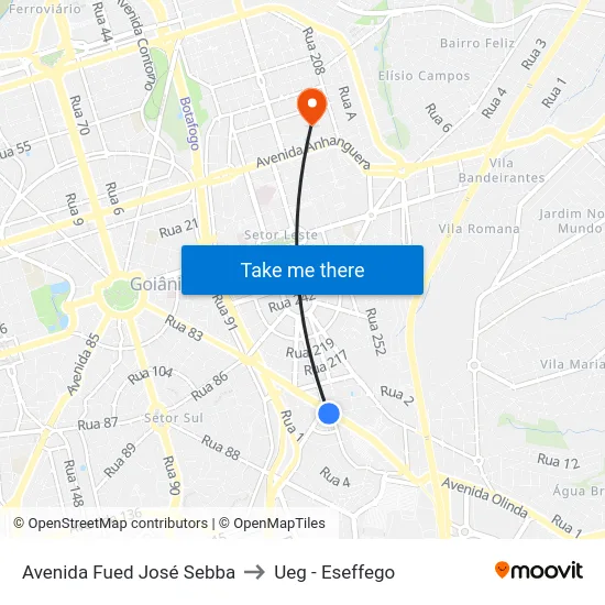 Avenida Fued José Sebba to Ueg - Eseffego map