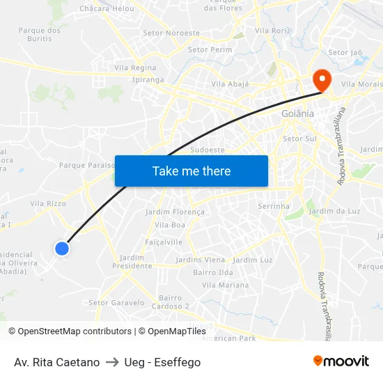 Av. Rita Caetano to Ueg - Eseffego map