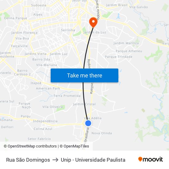 Rua São Domingos to Unip - Universidade Paulista map