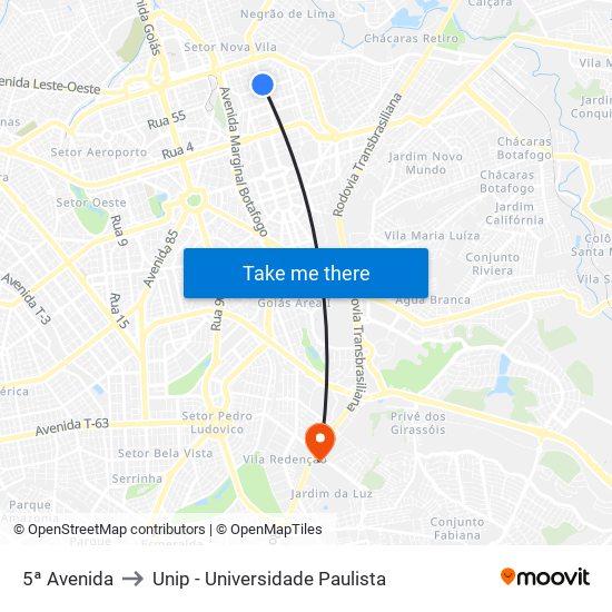 5ª Avenida to Unip - Universidade Paulista map