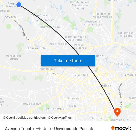 Avenida Triunfo to Unip - Universidade Paulista map