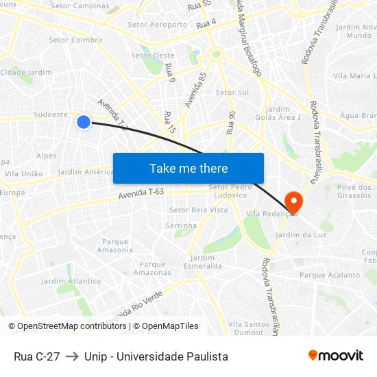 Rua C-27 to Unip - Universidade Paulista map