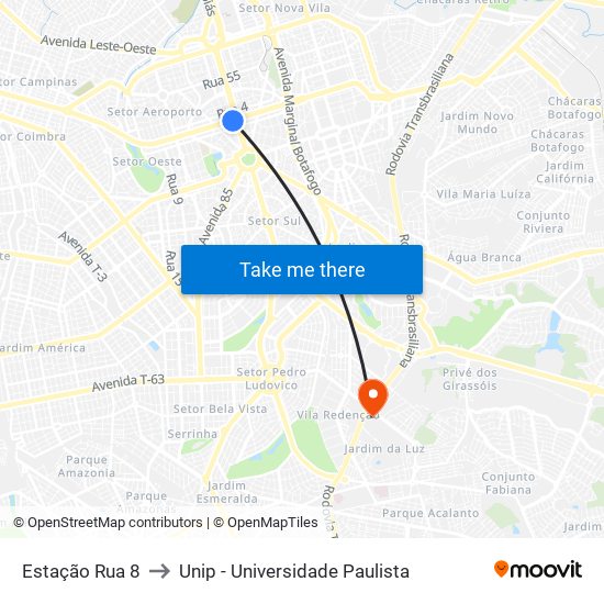 Estação Rua 8 to Unip - Universidade Paulista map