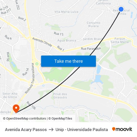 Avenida Acary Passos to Unip - Universidade Paulista map