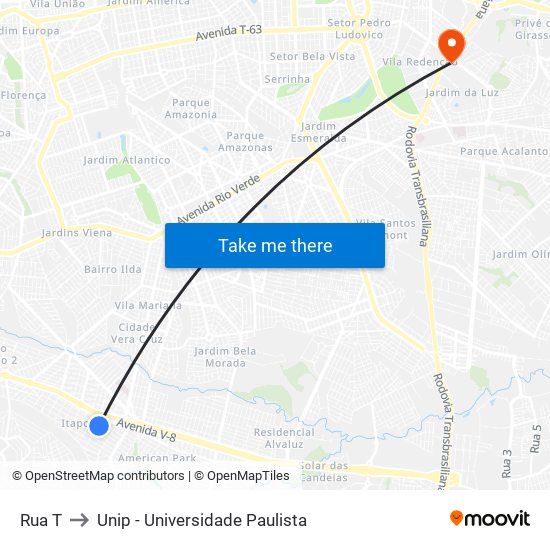 Rua T to Unip - Universidade Paulista map