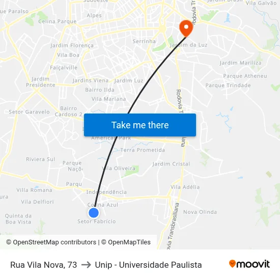 Rua Vila Nova, 73 to Unip - Universidade Paulista map