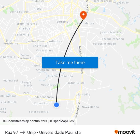 Rua 97 to Unip - Universidade Paulista map