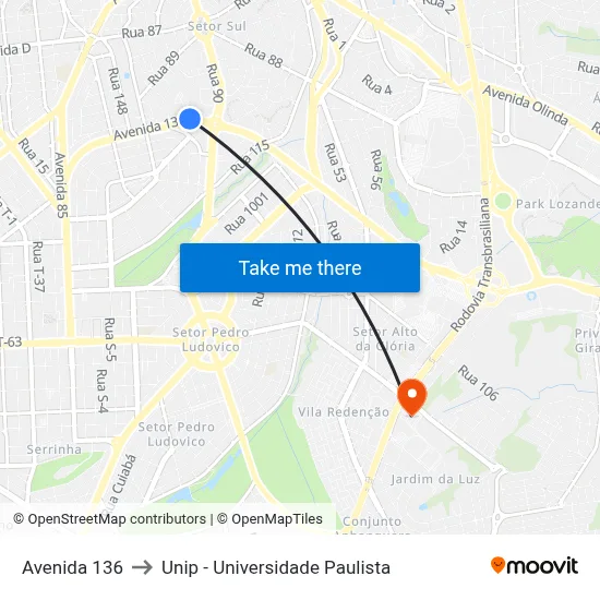 Avenida 136 to Unip - Universidade Paulista map