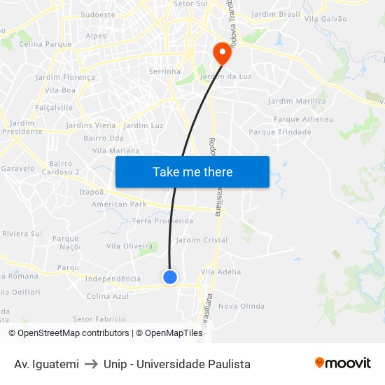 Av. Iguatemi to Unip - Universidade Paulista map