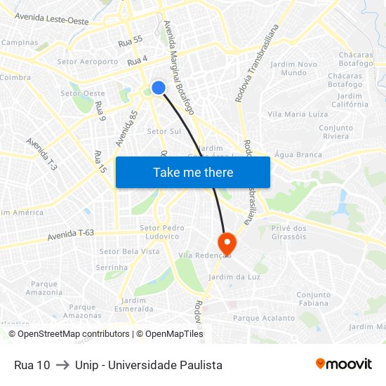 Rua 10 to Unip - Universidade Paulista map