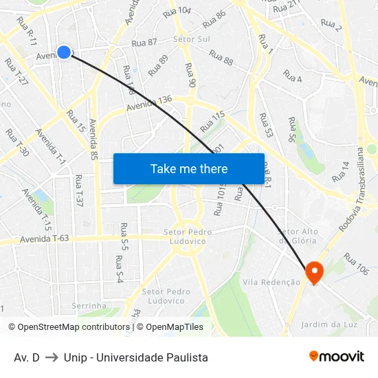 Av. D to Unip - Universidade Paulista map