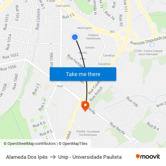 Alameda Dos Ipês to Unip - Universidade Paulista map