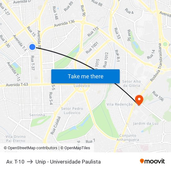 Av. T-10 to Unip - Universidade Paulista map