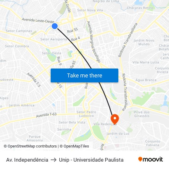 Av. Independência to Unip - Universidade Paulista map