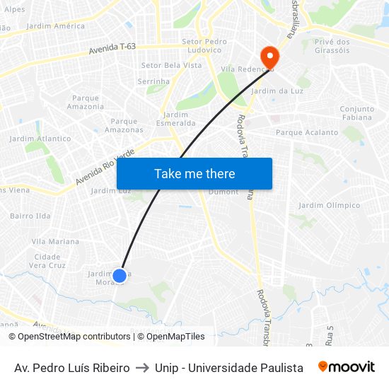 Av. Pedro Luís Ribeiro to Unip - Universidade Paulista map