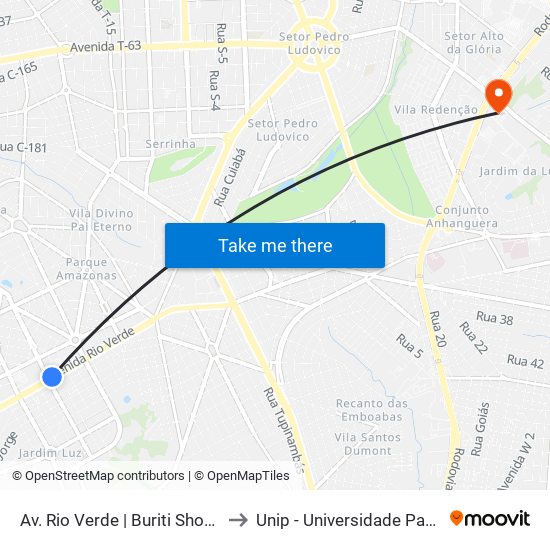 Av. Rio Verde | Buriti Shopping to Unip - Universidade Paulista map
