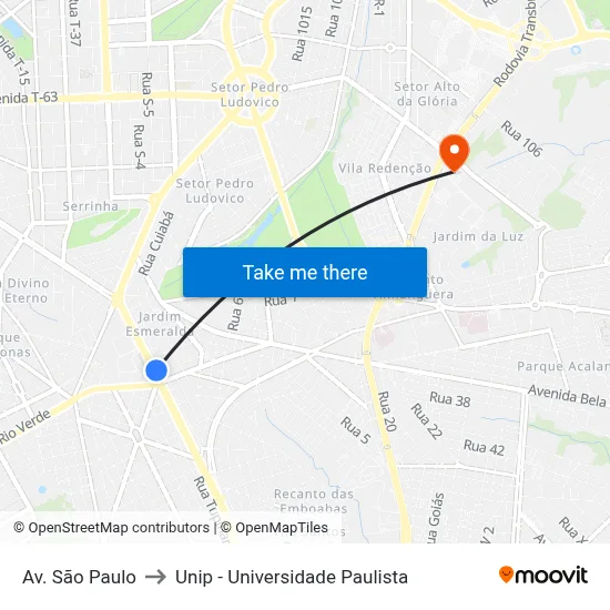Av. São Paulo to Unip - Universidade Paulista map