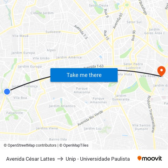 Avenida César Lattes to Unip - Universidade Paulista map