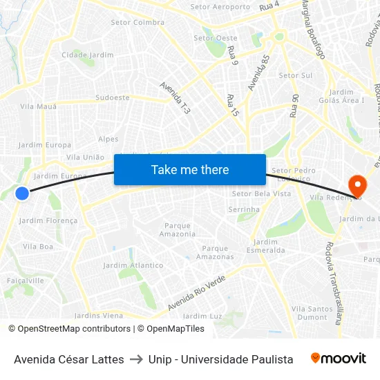 Avenida César Lattes to Unip - Universidade Paulista map