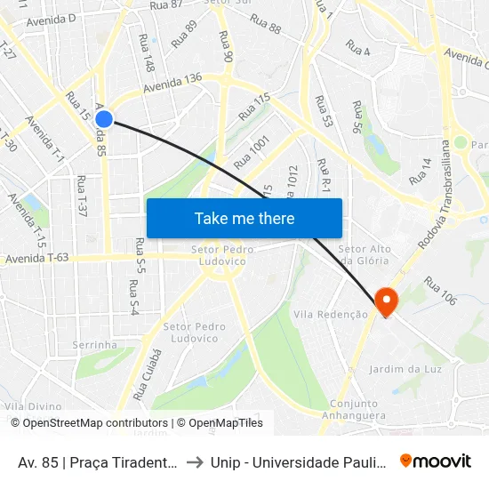 Av. 85 | Praça Tiradentes to Unip - Universidade Paulista map