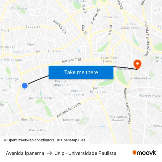 Avenida Ipanema to Unip - Universidade Paulista map