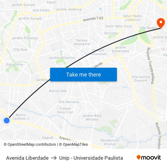 Avenida Liberdade to Unip - Universidade Paulista map