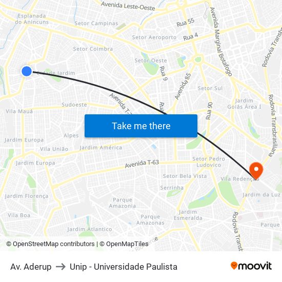 Av. Aderup to Unip - Universidade Paulista map