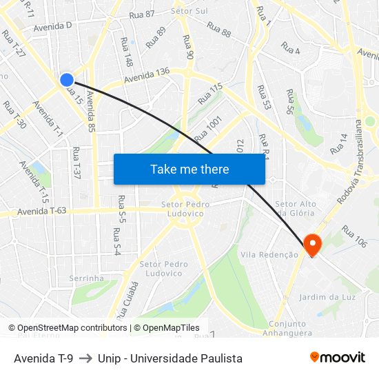 Avenida T-9 to Unip - Universidade Paulista map