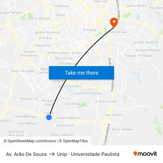 Av. Arão De Souza to Unip - Universidade Paulista map