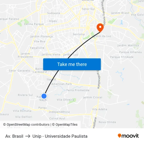 Av. Brasil to Unip - Universidade Paulista map
