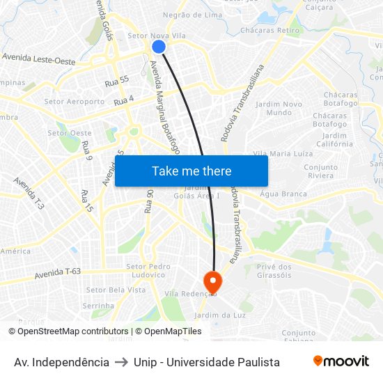 Av. Independência to Unip - Universidade Paulista map