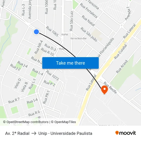 Av. 2ª Radial to Unip - Universidade Paulista map