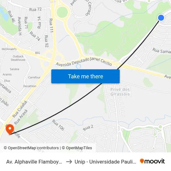 Av. Alphaville Flamboyant to Unip - Universidade Paulista map