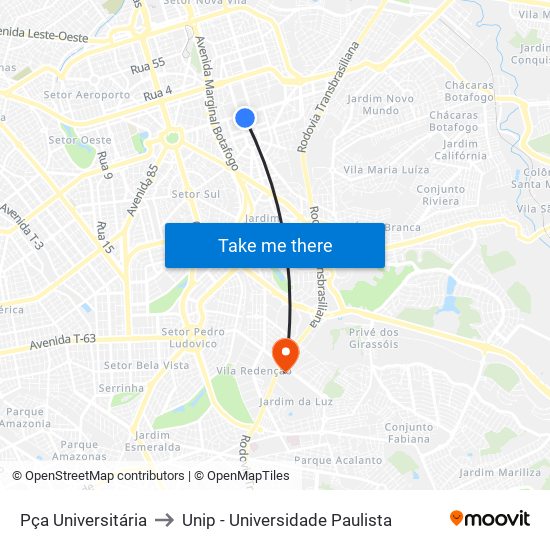 Pça Universitária to Unip - Universidade Paulista map