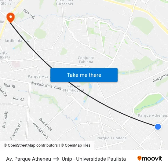 Av. Parque Atheneu to Unip - Universidade Paulista map