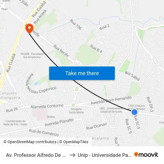 Av. Professor Alfredo De Castro to Unip - Universidade Paulista map