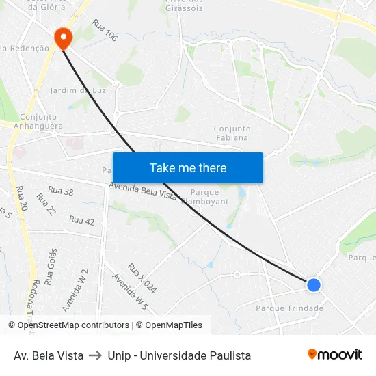Av. Bela Vista to Unip - Universidade Paulista map