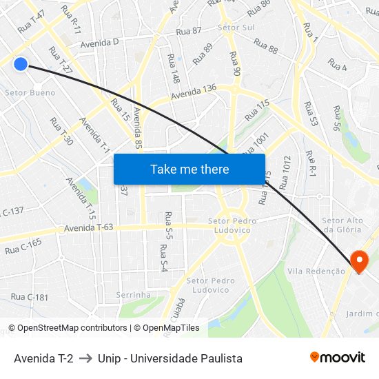 Avenida T-2 to Unip - Universidade Paulista map