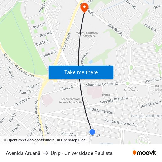 Avenida Aruanã to Unip - Universidade Paulista map