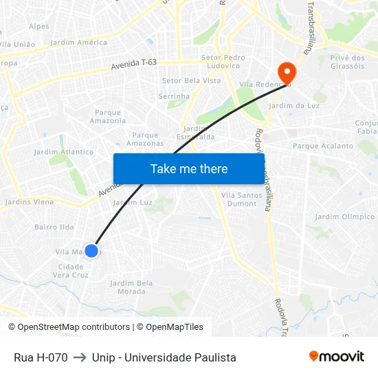 Rua H-070 to Unip - Universidade Paulista map