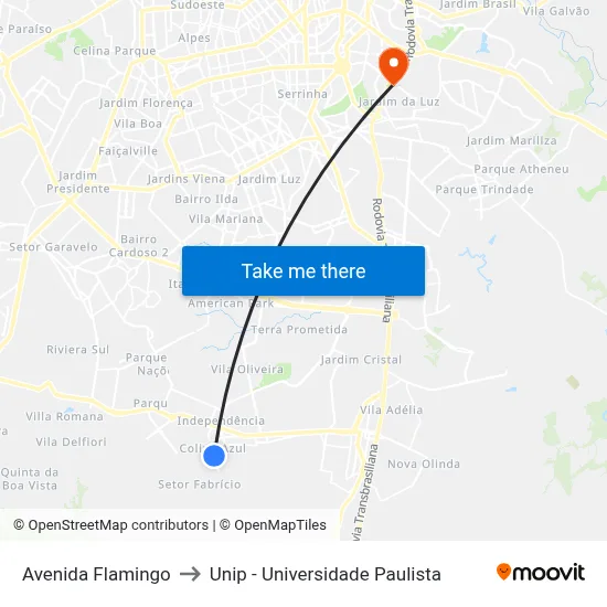 Avenida Flamingo to Unip - Universidade Paulista map