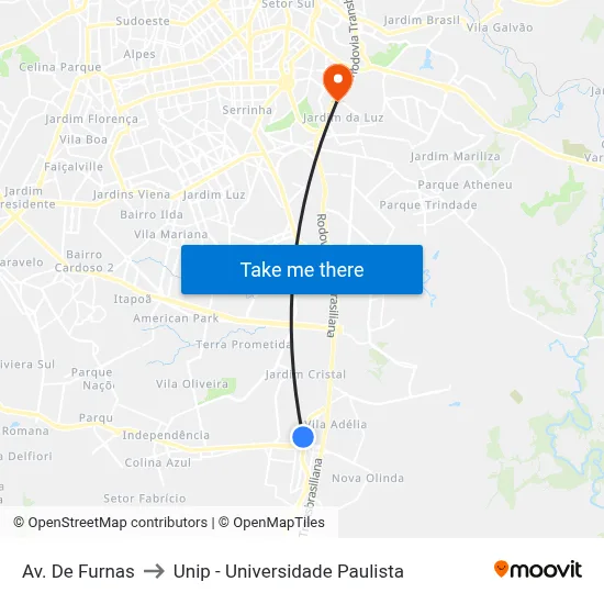 Av. De Furnas to Unip - Universidade Paulista map