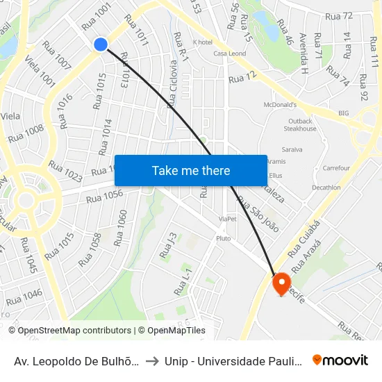 Av. Leopoldo De Bulhões to Unip - Universidade Paulista map