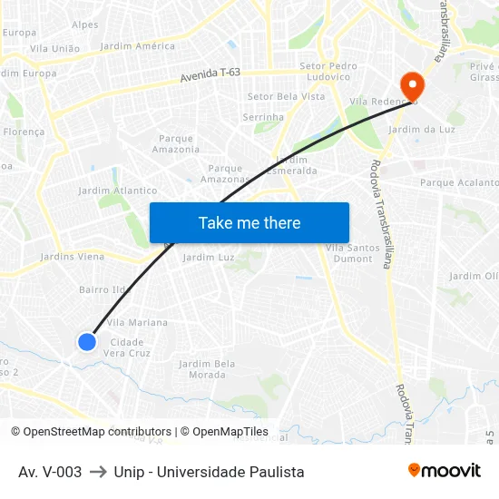 Av. V-003 to Unip - Universidade Paulista map