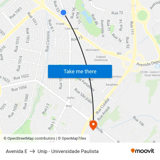 Avenida E to Unip - Universidade Paulista map