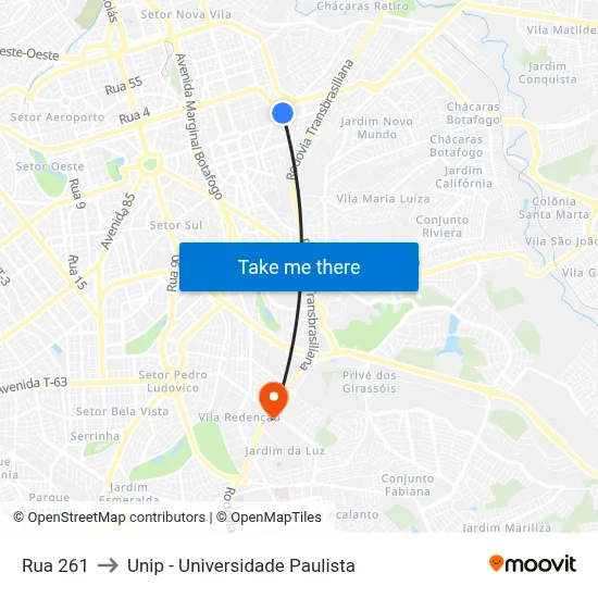 Rua 261 to Unip - Universidade Paulista map