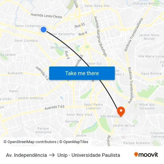 Av. Independência to Unip - Universidade Paulista map