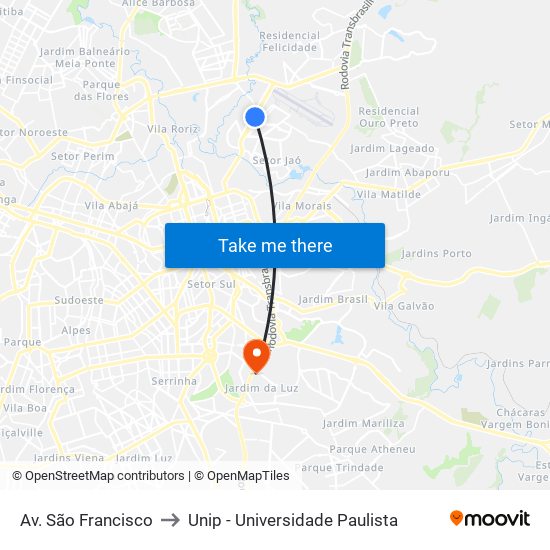 Av. São Francisco to Unip - Universidade Paulista map