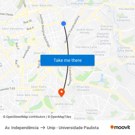 Av. Independência to Unip - Universidade Paulista map